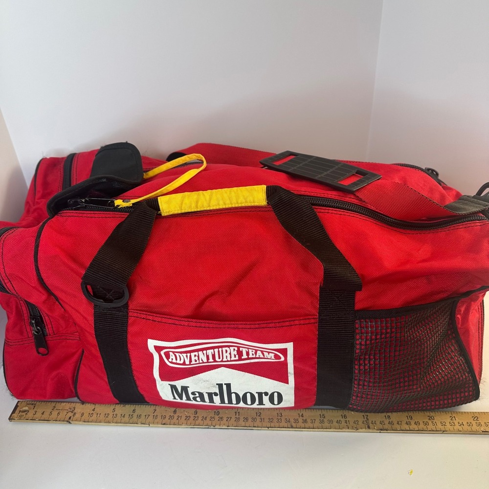 Vintage Marlboro Adventure Team Duffel Bag Red Black Yellow 90s Travel Gym Bag